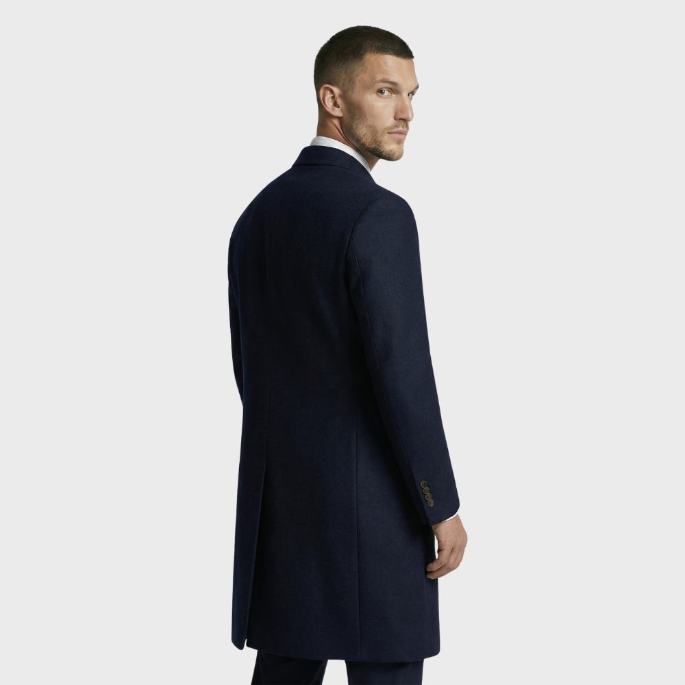 Navy Doppelreiher Mantel aus Loro Piana Schurwolle