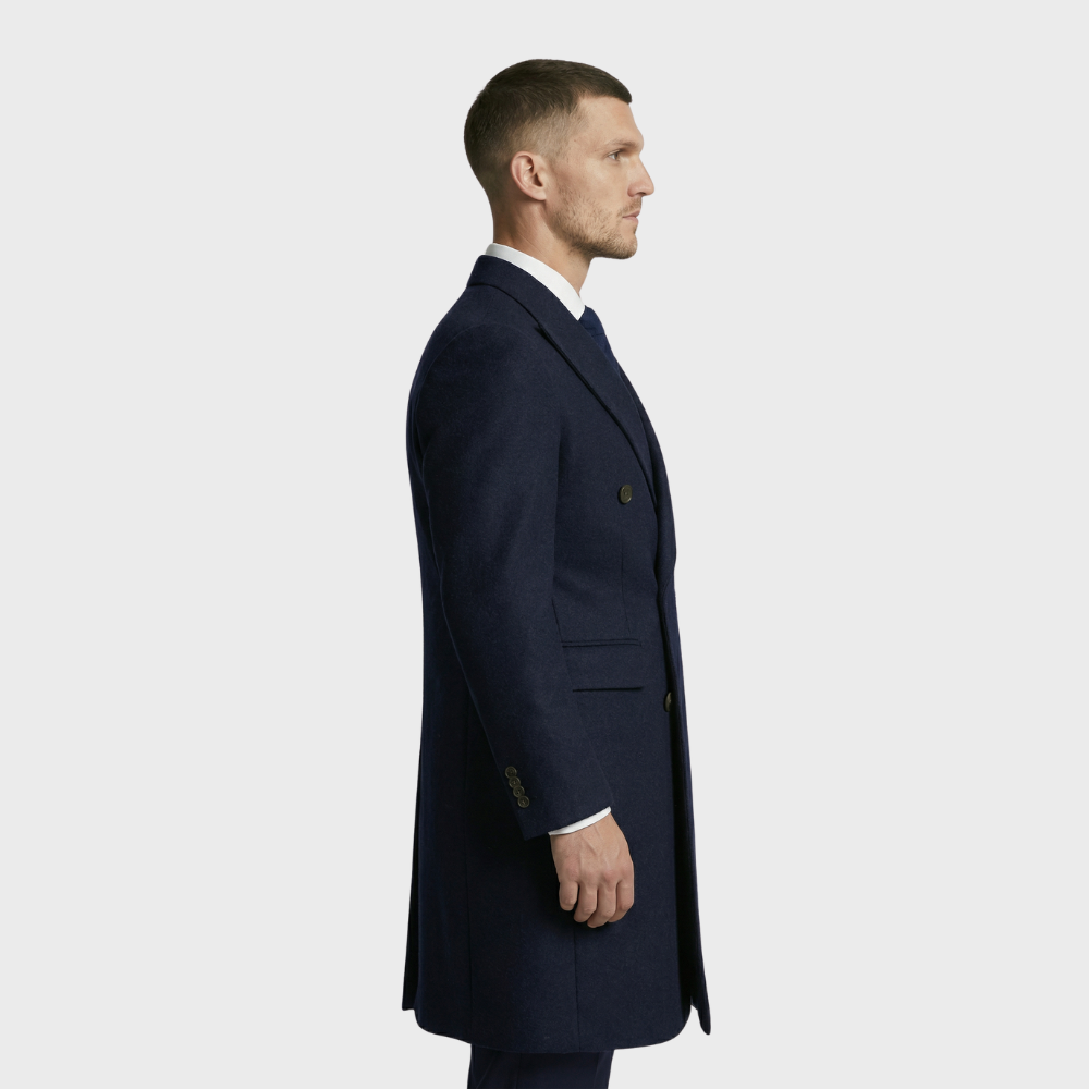 Navy Doppelreiher Mantel aus Loro Piana Schurwolle